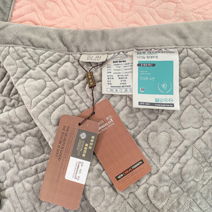 91家纺网 家纺一手货源 找家纺 上喜 热卖莫代尔绒夹棉床盖三件套 爱心格-灰