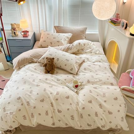 91家纺网 家纺一手货源 找家纺 昔可 2023新款亲肤柔软棉加绒四件套 果实小兔