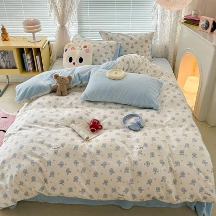 昔可 2023新款亲肤柔软棉加绒四件套 爱心玩偶兔