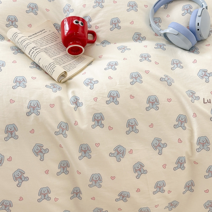 91家纺网 家纺一手货源 找家纺 昔可 2023新款亲肤柔软棉加绒四件套 爱心玩偶兔