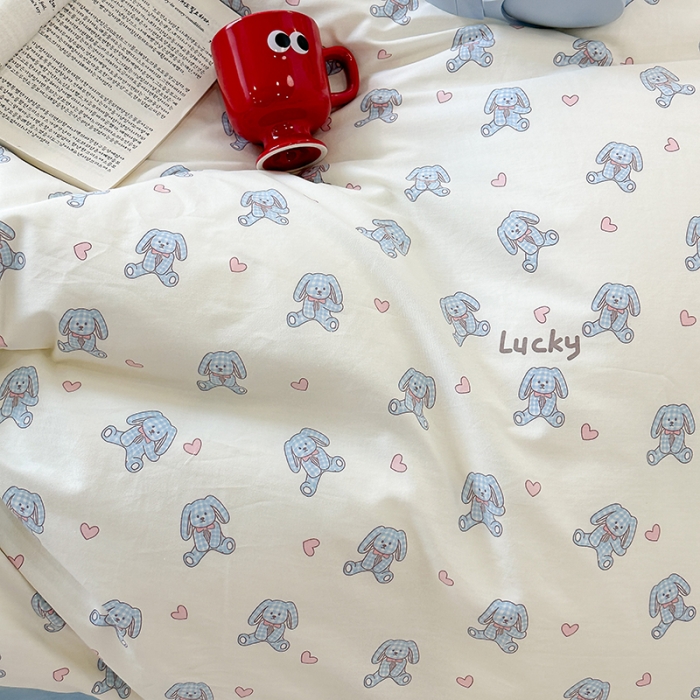 91家纺网 家纺一手货源 找家纺 昔可 2023新款亲肤柔软棉加绒四件套 爱心玩偶兔