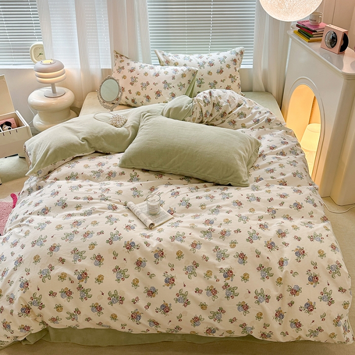 91家纺网 家纺一手货源 找家纺 昔可 2023新款亲肤柔软棉加绒四件套 彩色玫瑰