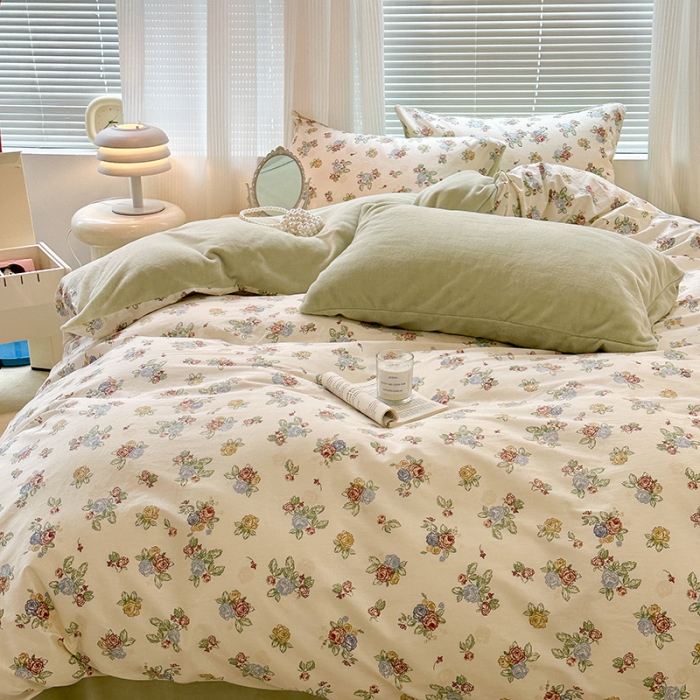 91家纺网 家纺一手货源 找家纺 昔可 2023新款亲肤柔软棉加绒四件套 彩色玫瑰