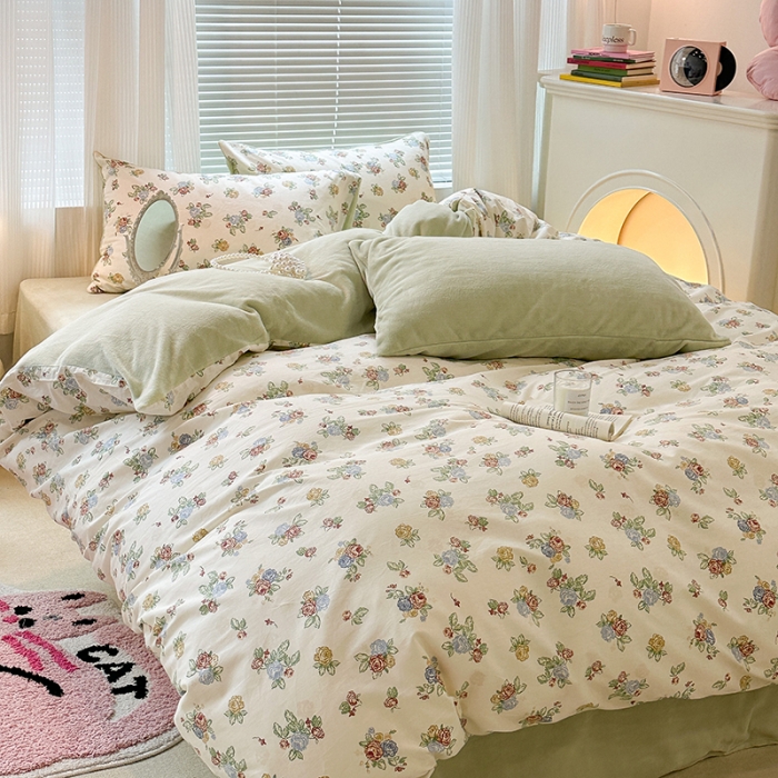 91家纺网 家纺一手货源 找家纺 昔可 2023新款亲肤柔软棉加绒四件套 彩色玫瑰