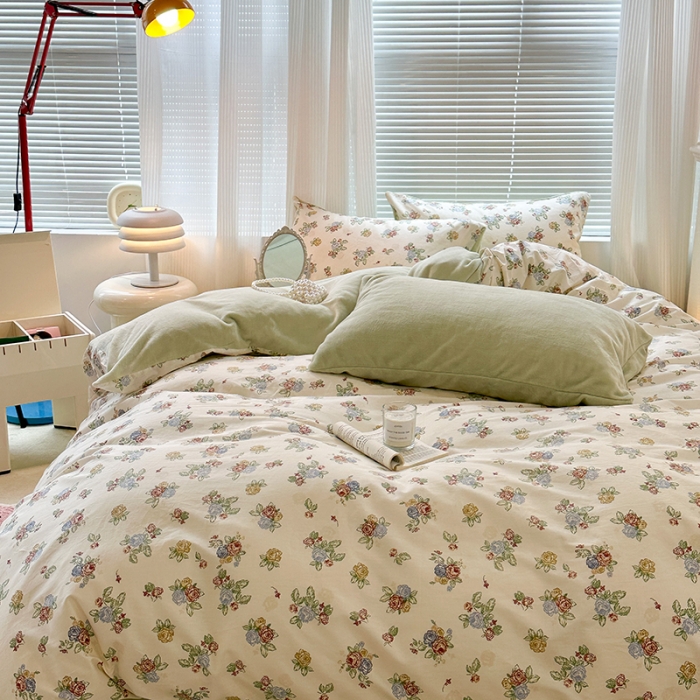 91家纺网 家纺一手货源 找家纺 昔可 2023新款亲肤柔软棉加绒四件套 彩色玫瑰