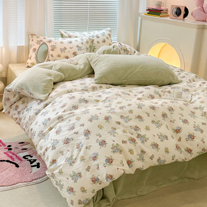 91家纺网 家纺一手货源 找家纺 昔可 2023新款亲肤柔软棉加绒四件套 彩色玫瑰