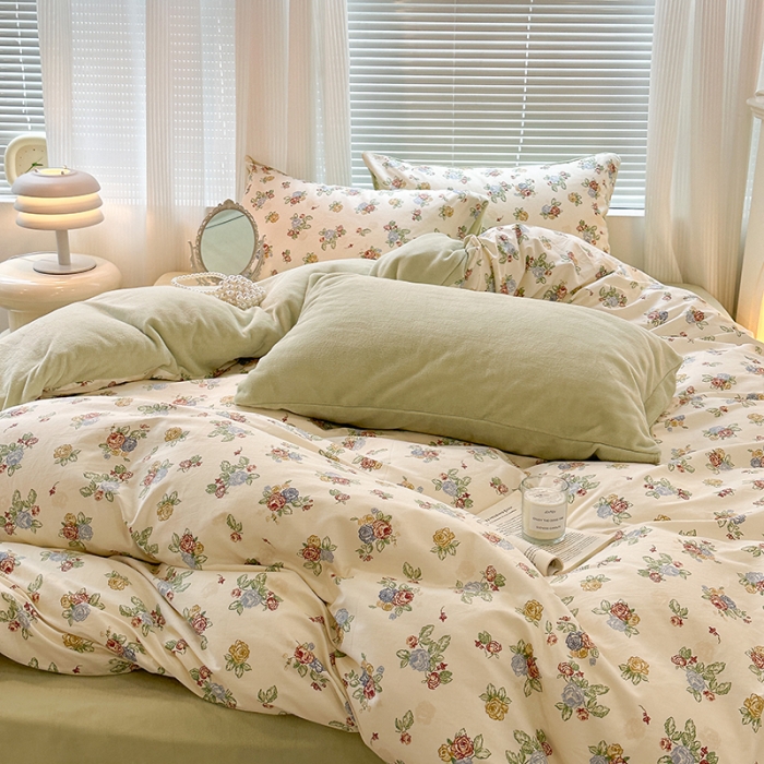 91家纺网 家纺一手货源 找家纺 昔可 2023新款亲肤柔软棉加绒四件套 彩色玫瑰