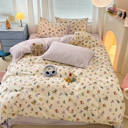 昔可 2023新款亲肤柔软棉加绒四件套 彩色气球熊