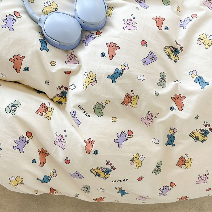 91家纺网 家纺一手货源 找家纺 昔可 2023新款亲肤柔软棉加绒四件套 彩色气球熊