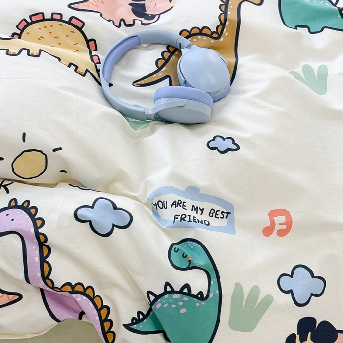 91家纺网 家纺一手货源 找家纺 昔可 2023新款亲肤柔软棉加绒四件套 彩条恐龙