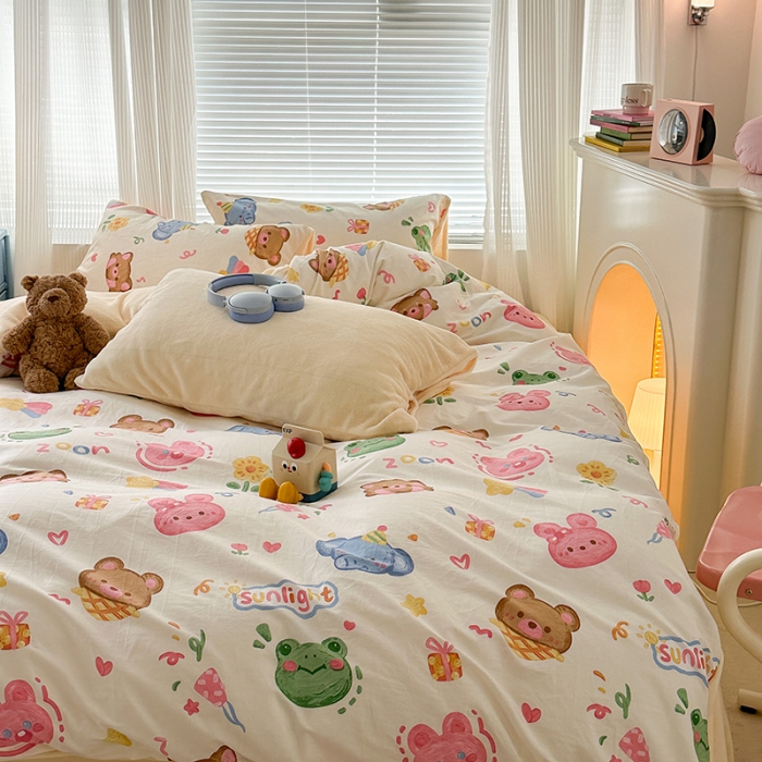 91家纺网 家纺一手货源 找家纺 昔可 2023新款亲肤柔软棉加绒四件套 动物派对