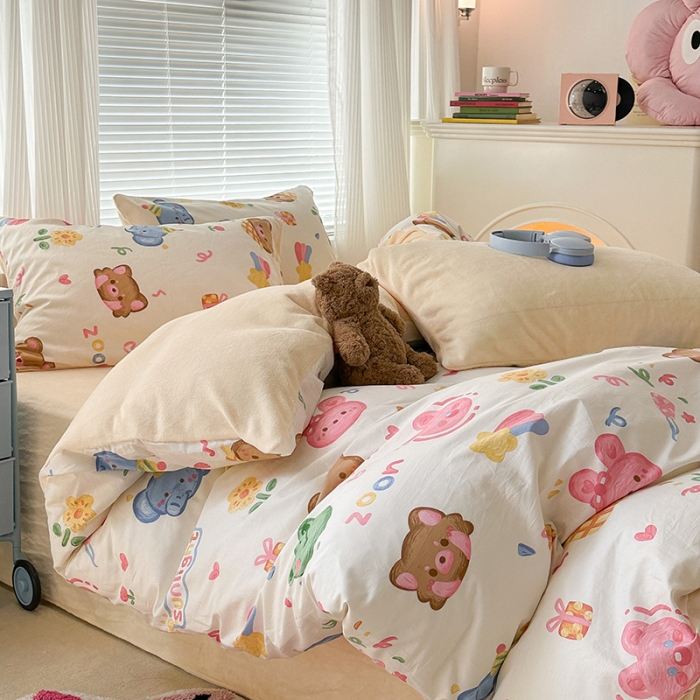 91家纺网 家纺一手货源 找家纺 昔可 2023新款亲肤柔软棉加绒四件套 动物派对