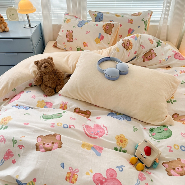 91家纺网 家纺一手货源 找家纺 昔可 2023新款亲肤柔软棉加绒四件套 动物派对