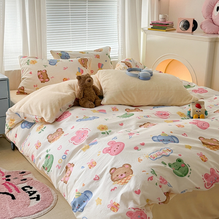 91家纺网 家纺一手货源 找家纺 昔可 2023新款亲肤柔软棉加绒四件套 动物派对