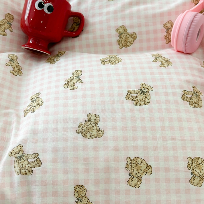 91家纺网 家纺一手货源 找家纺 昔可 2023新款亲肤柔软棉加绒四件套 粉格小熊