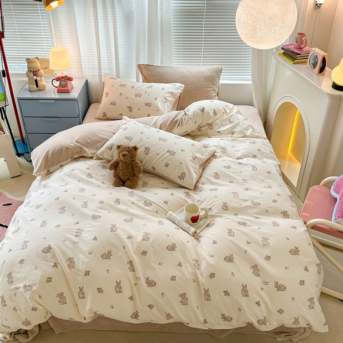 91家纺网 家纺一手货源 找家纺 昔可 2023新款亲肤柔软棉加绒四件套 果实小兔