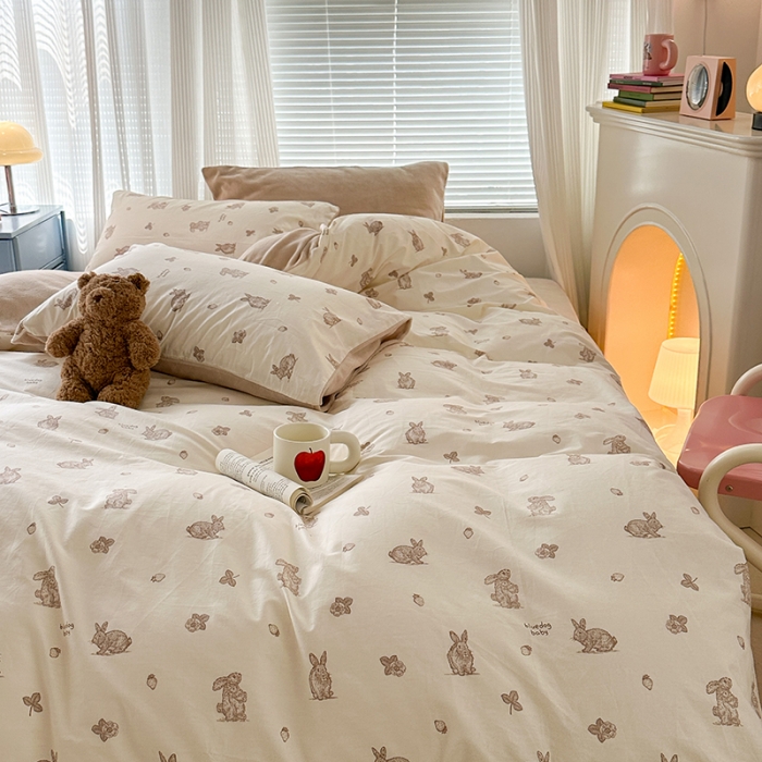 91家纺网 家纺一手货源 找家纺 昔可 2023新款亲肤柔软棉加绒四件套 果实小兔