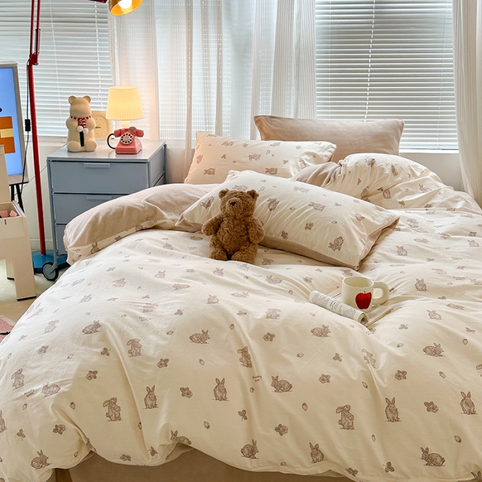 91家纺网 家纺一手货源 找家纺 昔可 2023新款亲肤柔软棉加绒四件套 果实小兔