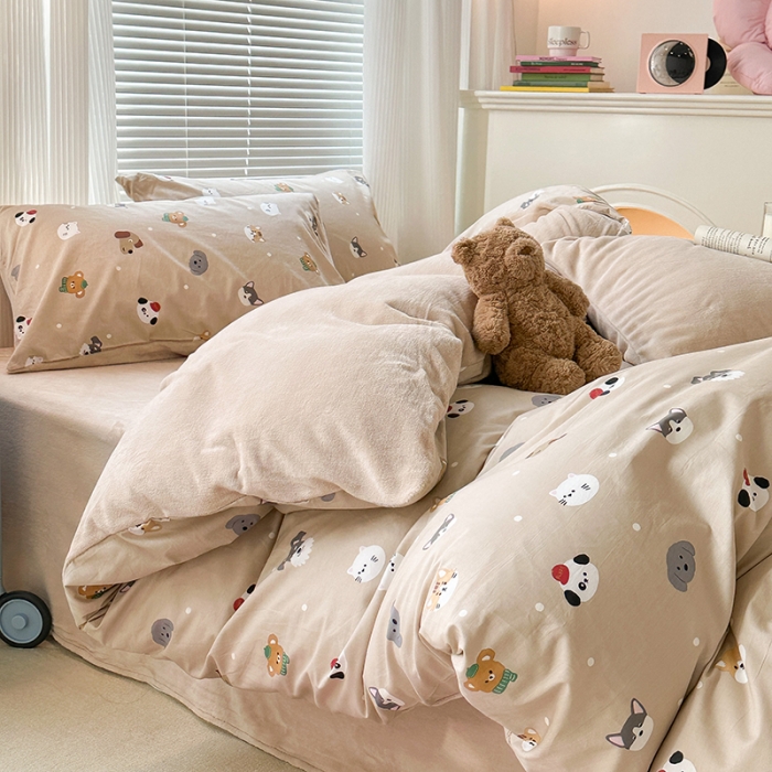 91家纺网 家纺一手货源 找家纺 昔可 2023新款亲肤柔软棉加绒四件套 可爱萌宠