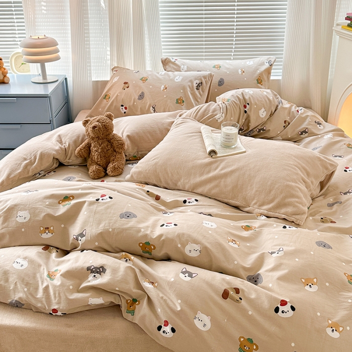 91家纺网 家纺一手货源 找家纺 昔可 2023新款亲肤柔软棉加绒四件套 可爱萌宠