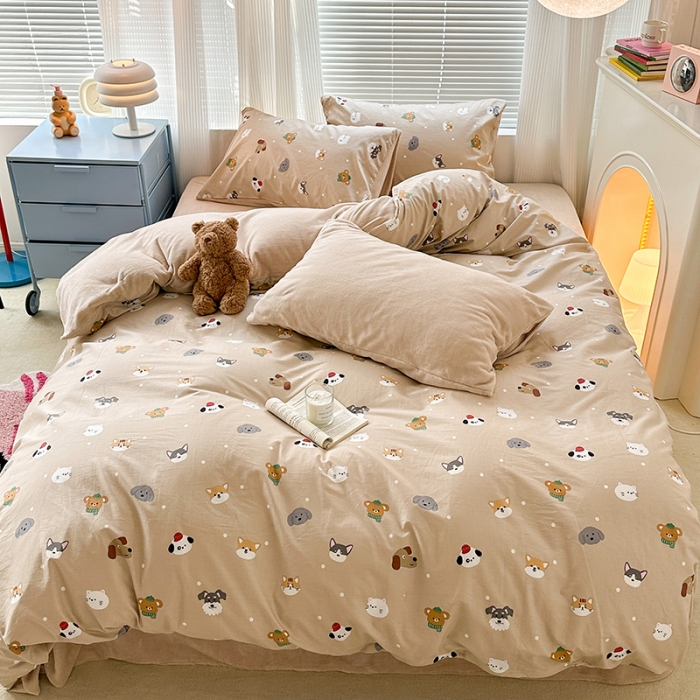 91家纺网 家纺一手货源 找家纺 昔可 2023新款亲肤柔软棉加绒四件套 可爱萌宠