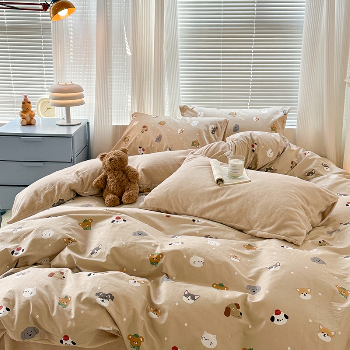 91家纺网 家纺一手货源 找家纺 昔可 2023新款亲肤柔软棉加绒四件套 可爱萌宠