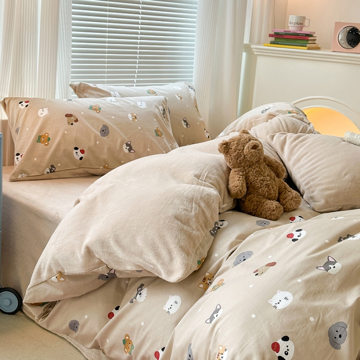 91家纺网 家纺一手货源 找家纺 昔可 2023新款亲肤柔软棉加绒四件套 可爱萌宠