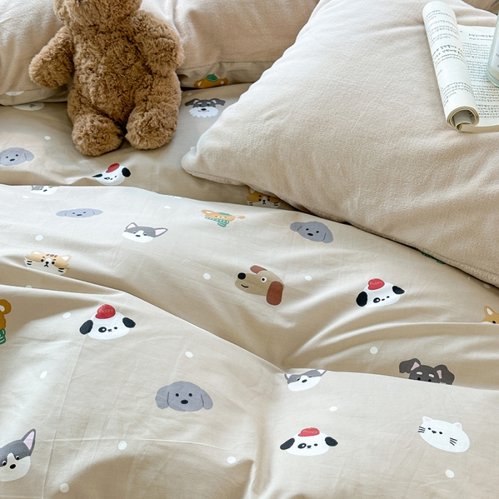 91家纺网 家纺一手货源 找家纺 昔可 2023新款亲肤柔软棉加绒四件套 可爱萌宠