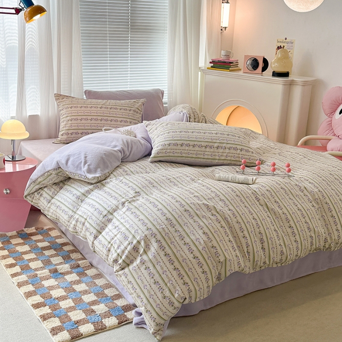 91家纺网 家纺一手货源 找家纺 昔可 2023新款亲肤柔软棉加绒四件套 浪漫柳花