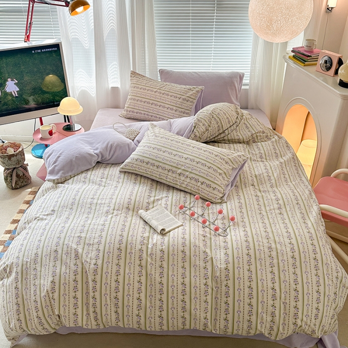 91家纺网 家纺一手货源 找家纺 昔可 2023新款亲肤柔软棉加绒四件套 浪漫柳花