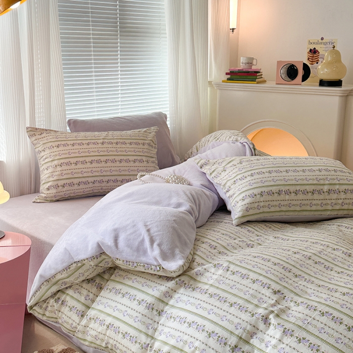 91家纺网 家纺一手货源 找家纺 昔可 2023新款亲肤柔软棉加绒四件套 浪漫柳花