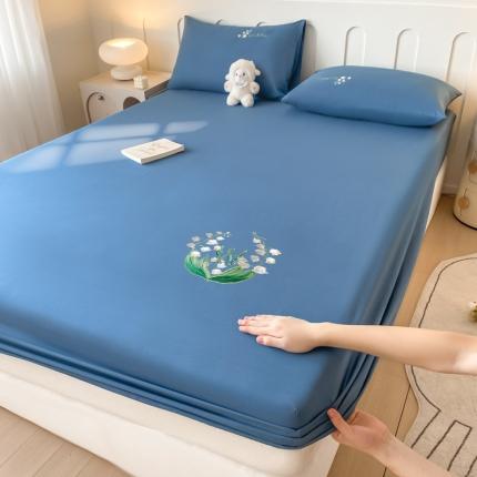 91家纺网 家纺一手货源 找家纺 暖季 2025新款40s全棉长绒棉刺绣床笠-风铃系列 风铃-宾利蓝