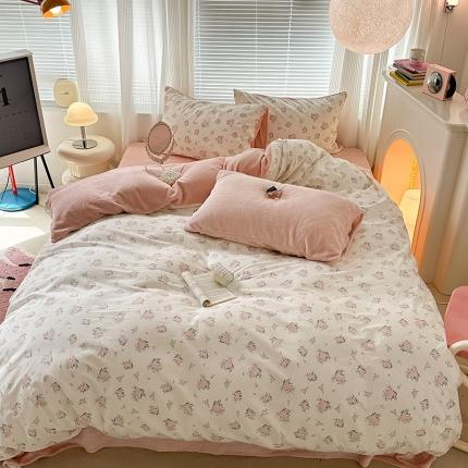 昔可 2023新款亲肤柔软棉加绒四件套 桃杏山野