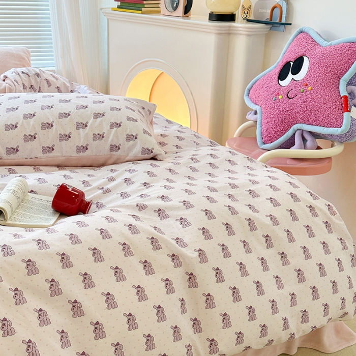 91家纺网 家纺一手货源 找家纺 昔可 2023新款亲肤柔软棉加绒四件套 淘气狗狗