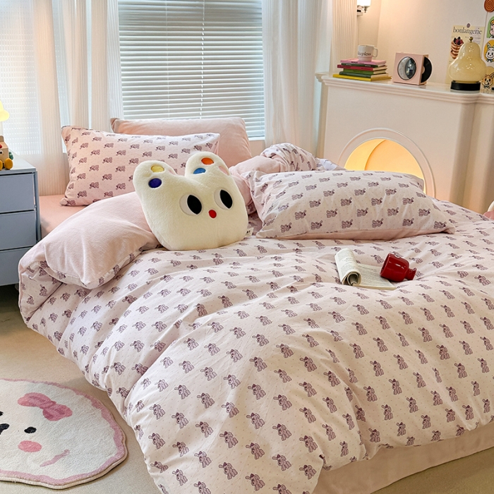 91家纺网 家纺一手货源 找家纺 昔可 2023新款亲肤柔软棉加绒四件套 淘气狗狗