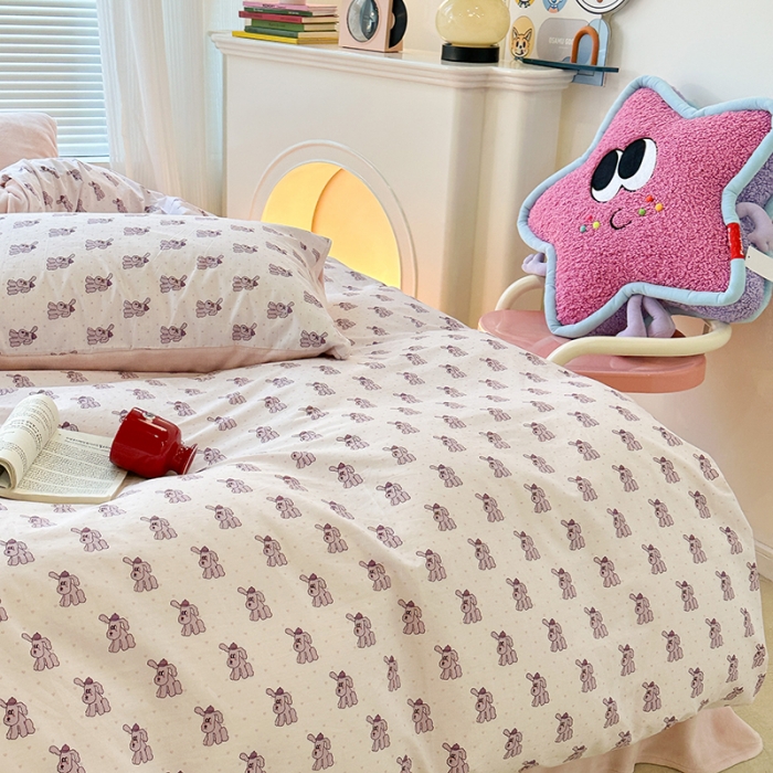 91家纺网 家纺一手货源 找家纺 昔可 2023新款亲肤柔软棉加绒四件套 淘气狗狗