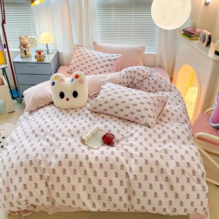 昔可 2023新款亲肤柔软棉加绒四件套 淘气狗狗