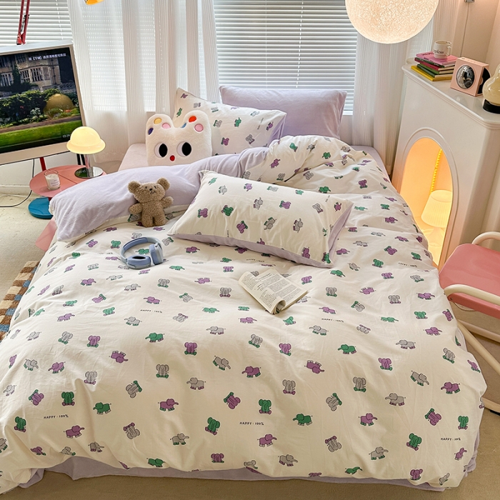 91家纺网 家纺一手货源 找家纺 昔可 2023新款亲肤柔软棉加绒四件套 小象乐园