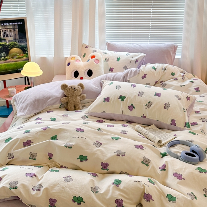 91家纺网 家纺一手货源 找家纺 昔可 2023新款亲肤柔软棉加绒四件套 小象乐园