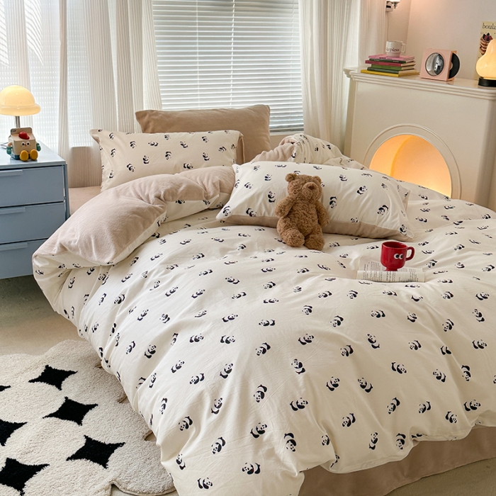 91家纺网 家纺一手货源 找家纺 昔可 2023新款亲肤柔软棉加绒四件套 小小熊猫