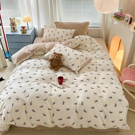 昔可 2023新款亲肤柔软棉加绒四件套 小小熊猫