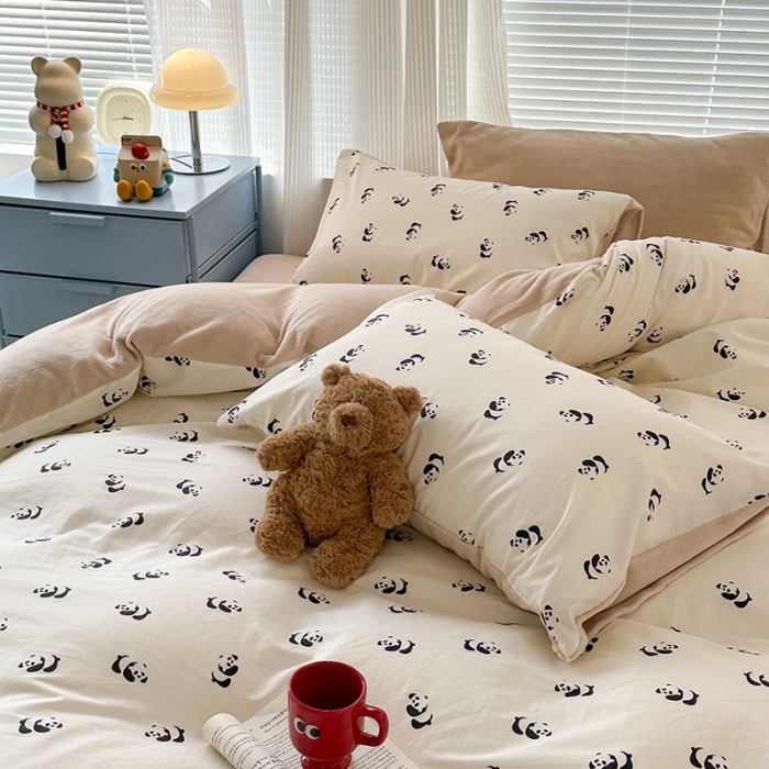 91家纺网 家纺一手货源 找家纺 昔可 2023新款亲肤柔软棉加绒四件套 小小熊猫