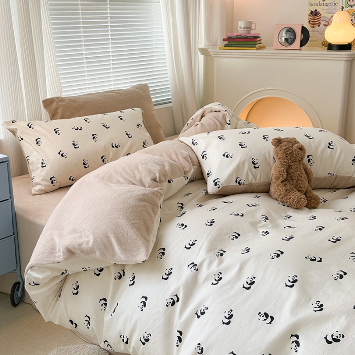 91家纺网 家纺一手货源 找家纺 昔可 2023新款亲肤柔软棉加绒四件套 小小熊猫