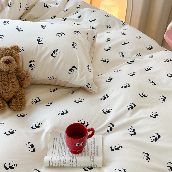 91家纺网 家纺一手货源 找家纺 昔可 2023新款亲肤柔软棉加绒四件套 小小熊猫