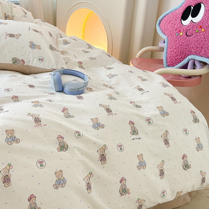 91家纺网 家纺一手货源 找家纺 昔可 2023新款亲肤柔软棉加绒四件套 小熊日记