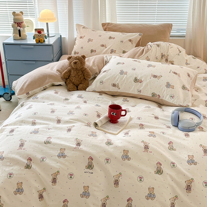 91家纺网 家纺一手货源 找家纺 昔可 2023新款亲肤柔软棉加绒四件套 小熊日记