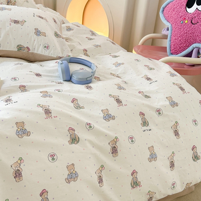 91家纺网 家纺一手货源 找家纺 昔可 2023新款亲肤柔软棉加绒四件套 小熊日记