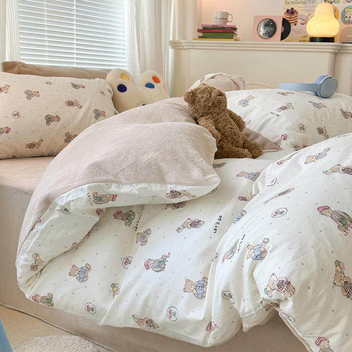 91家纺网 家纺一手货源 找家纺 昔可 2023新款亲肤柔软棉加绒四件套 小熊日记