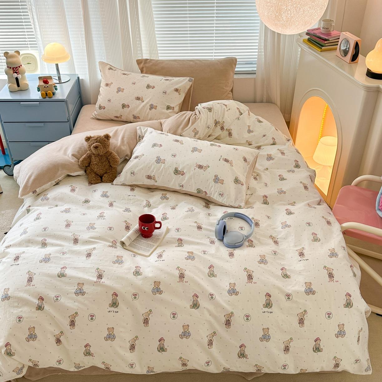 91家纺网 家纺一手货源 找家纺 昔可 2023新款亲肤柔软棉加绒四件套 小熊日记