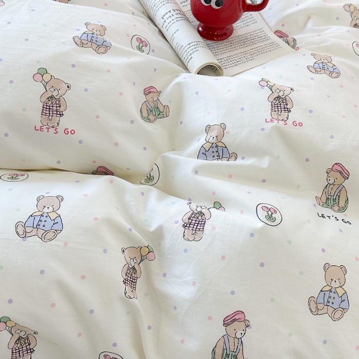 91家纺网 家纺一手货源 找家纺 昔可 2023新款亲肤柔软棉加绒四件套 小熊日记